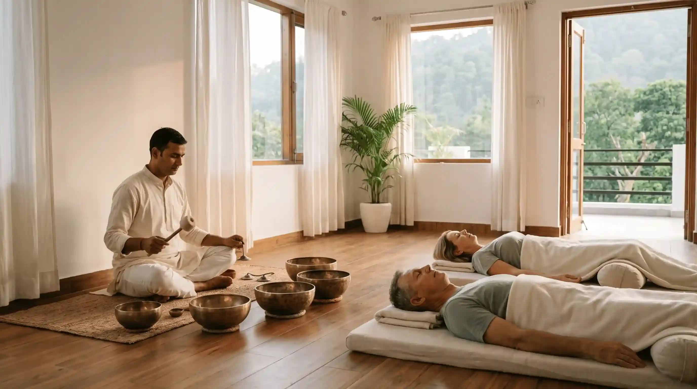 Guided sound healing retreat in Rishikesh with Tibetan singing bowls