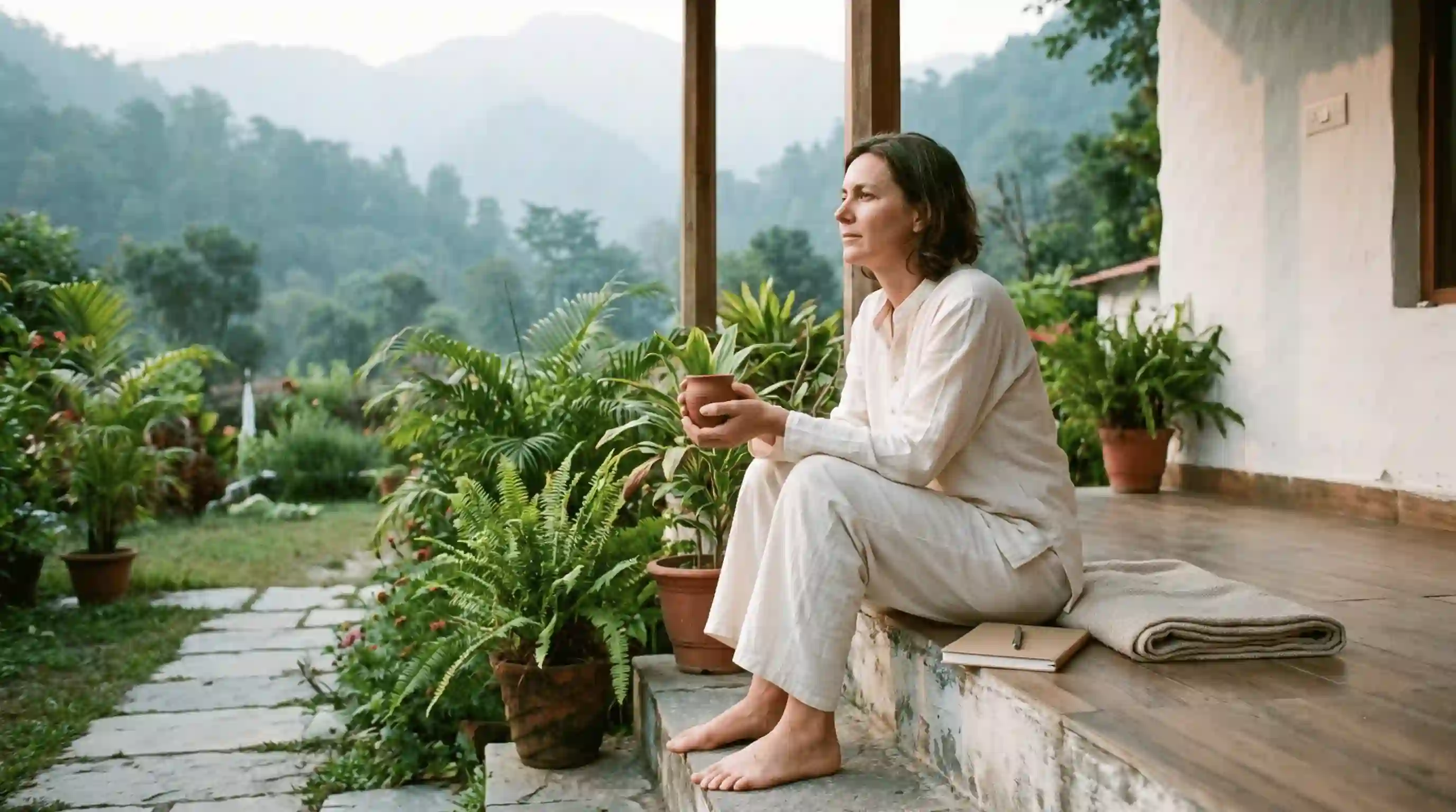 Guest integrating spiritual sadhana practice during a Rishikesh retreat