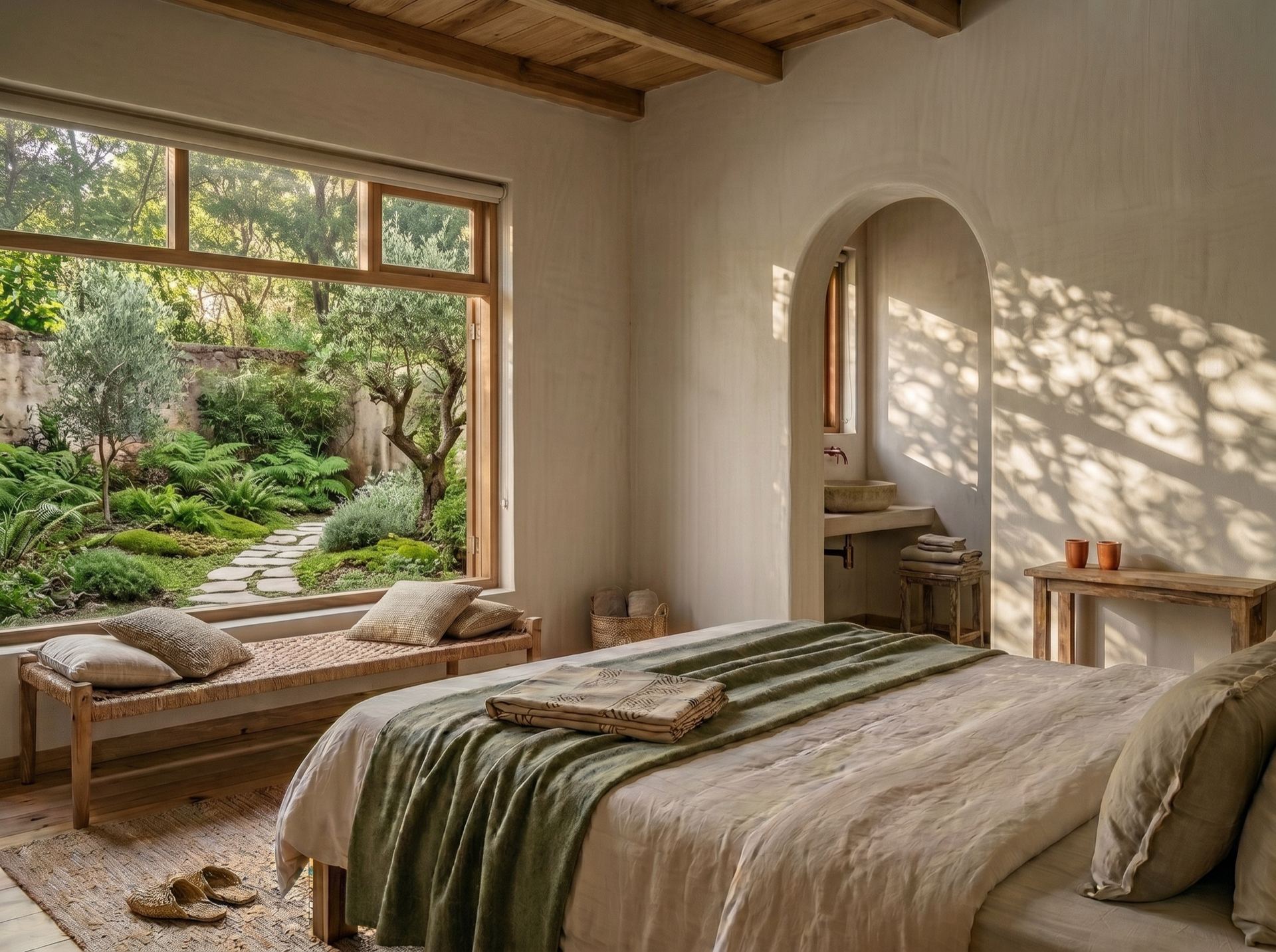 Quiet room at Shreevan Wellness with garden view and simple retreat comforts