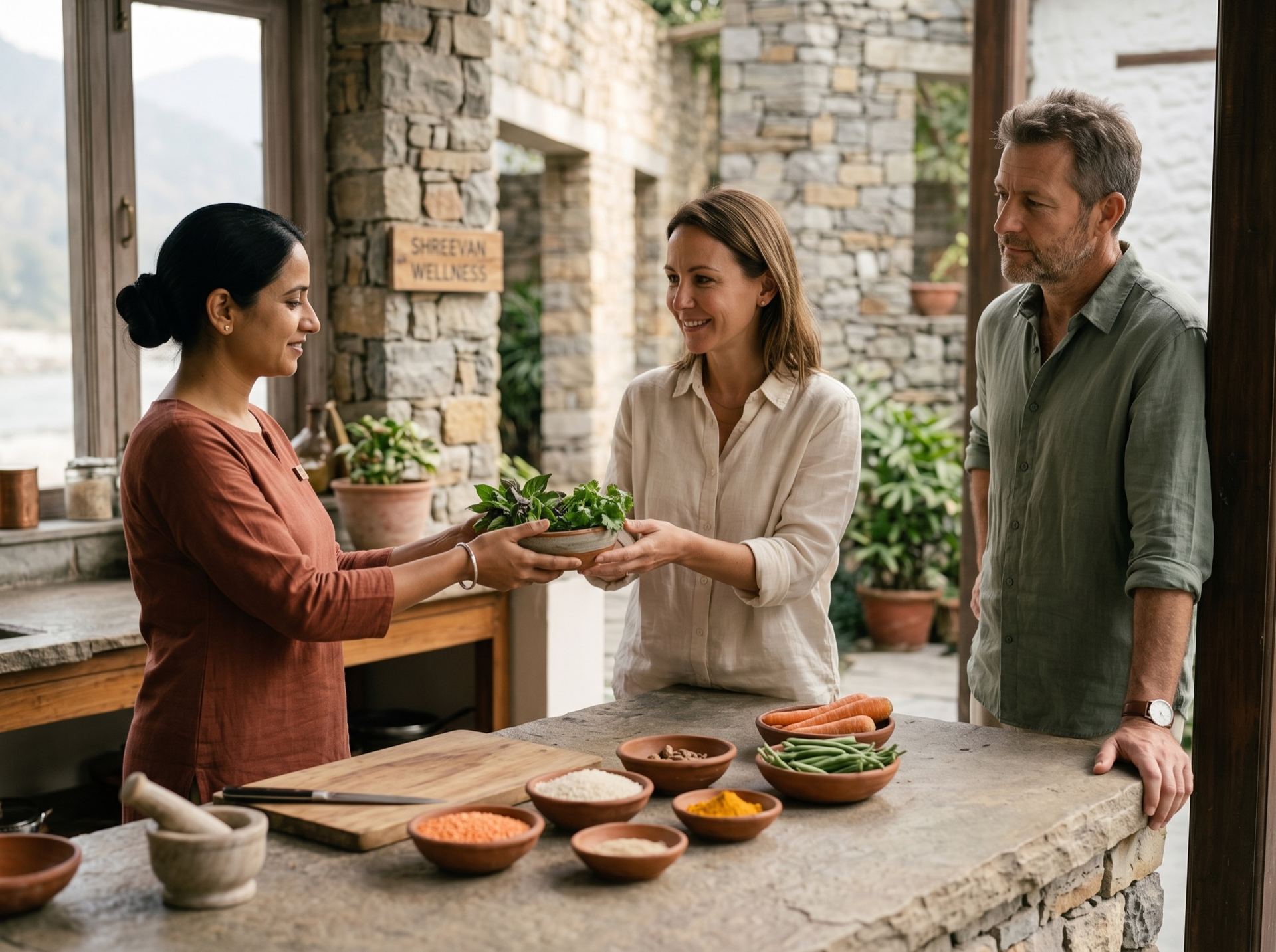 Hands-on sattvic cooking session during the 7-day foundation retreat